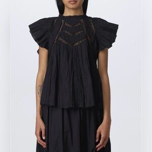SEA NY Black Ruffle Organic Cotton Top